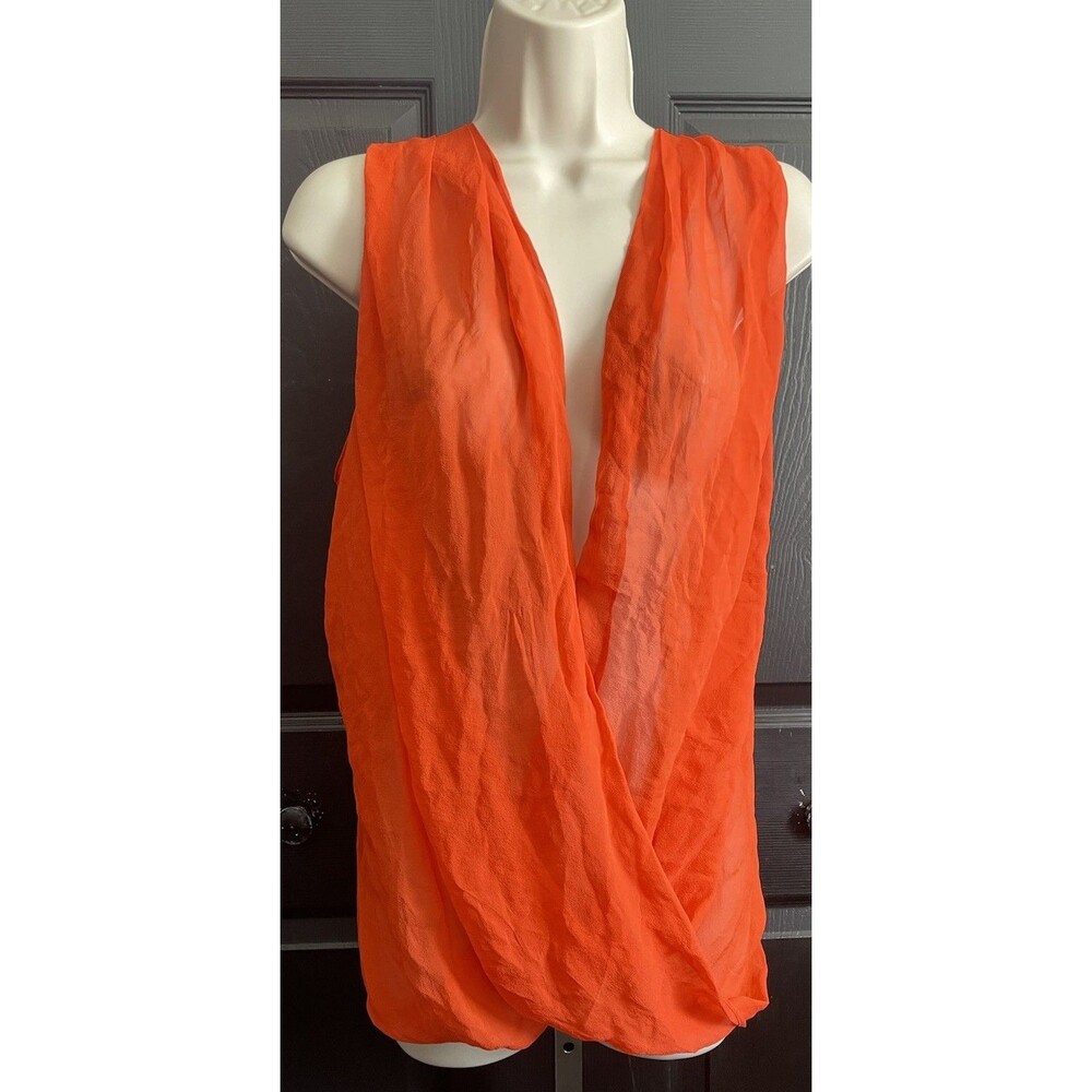Maggie Ward Silk & Linen Sheer Sleeveless Drape Front  Top SZ M festival boho